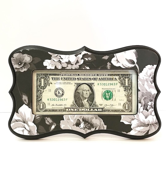 Whimsical First Dollar Bill Picture Frame In Black And White - 1 Dollar Photo Frames Whimsical First Dollar Bill Picture Frame In Black And White - 1 Dollar Photo Frames