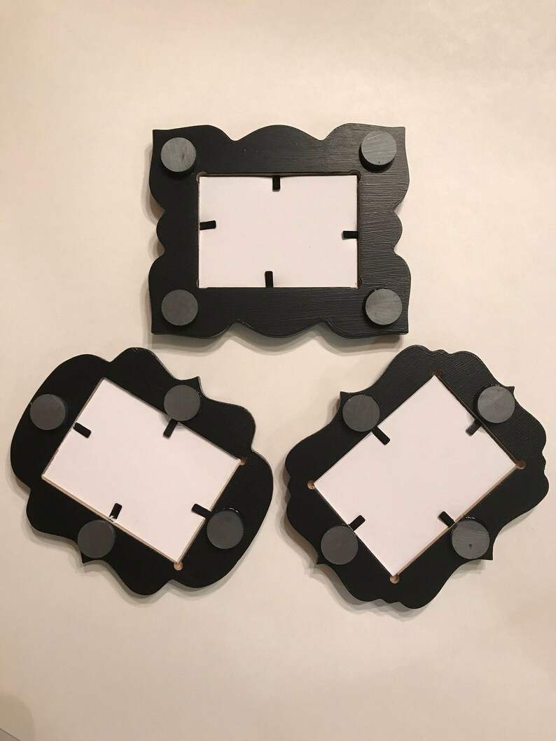 set of 3 solid black 2.5x3.5 Wallet Size Whimsical Magnet Picture Frames
