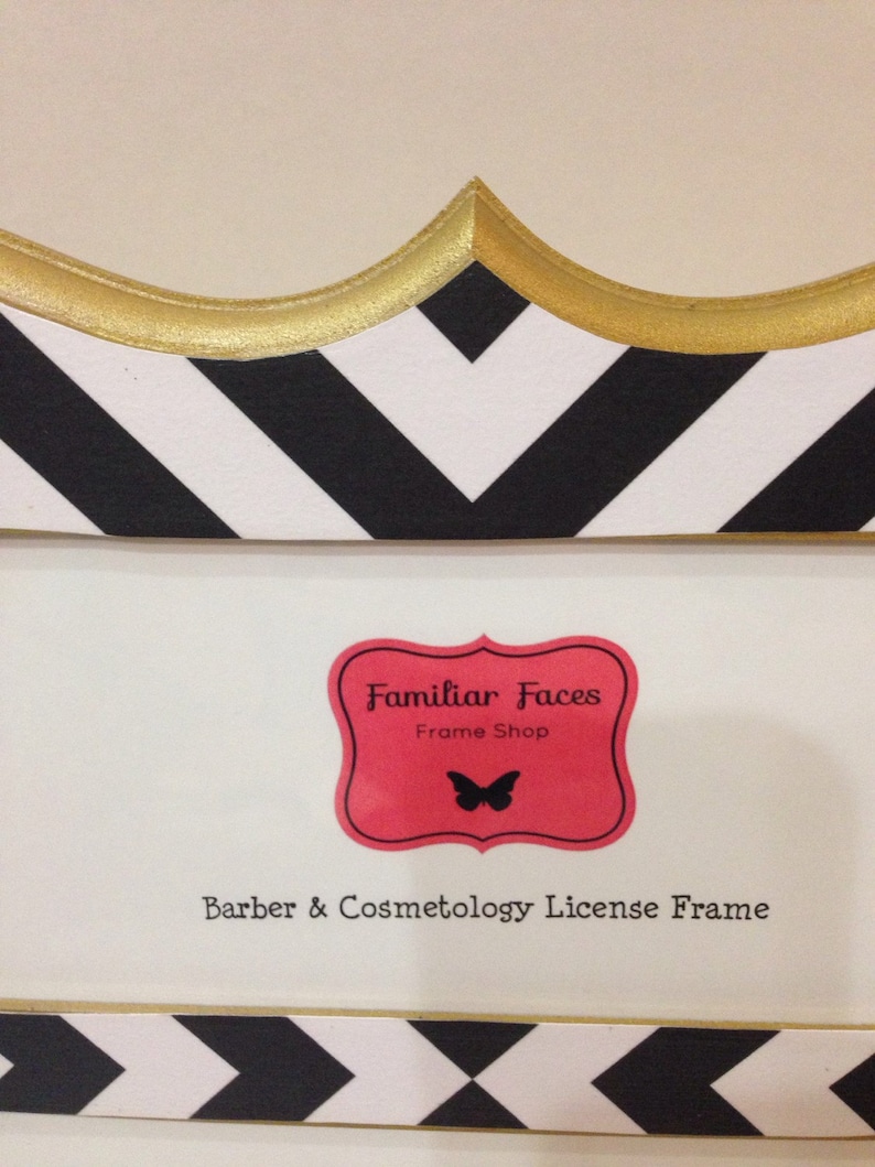 Double Barber /& Cosmetology License Frame black and white stripes with gold metallic trim fits 2-8 12 x 3 58 business certifications