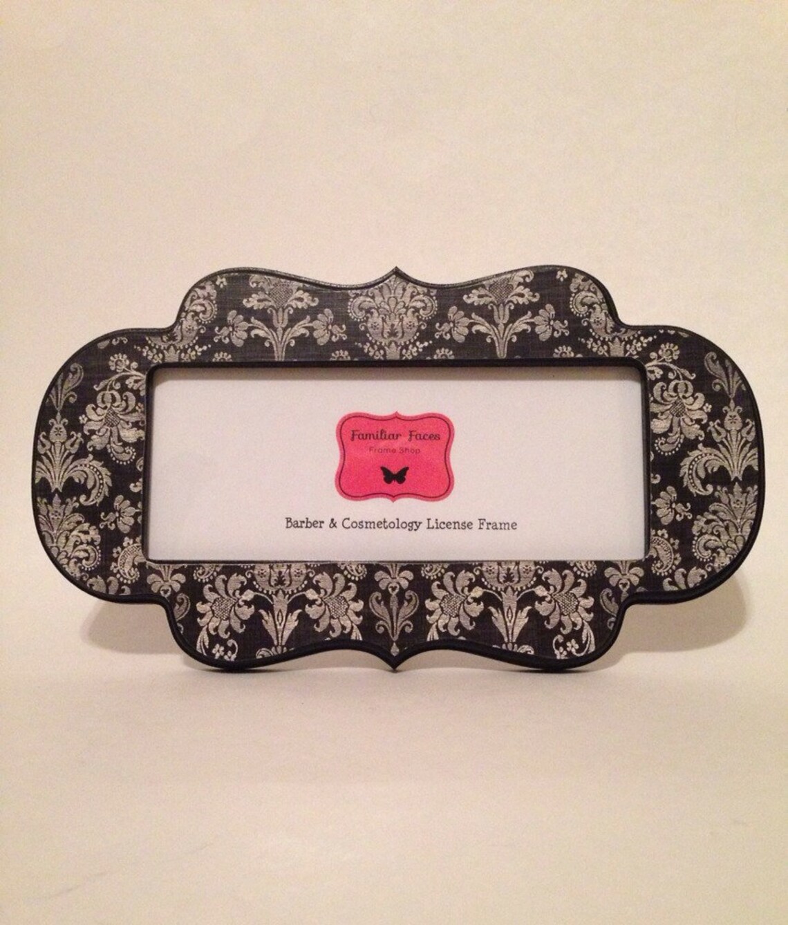 Barber & Cosmetology License Frame Black Ivory Damask Fits 8 Etsy