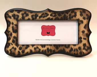 Barber & Cosmetology Business License Picture Frame leopard cheetah print fits  8 1/2" x 3 5/8" business certification