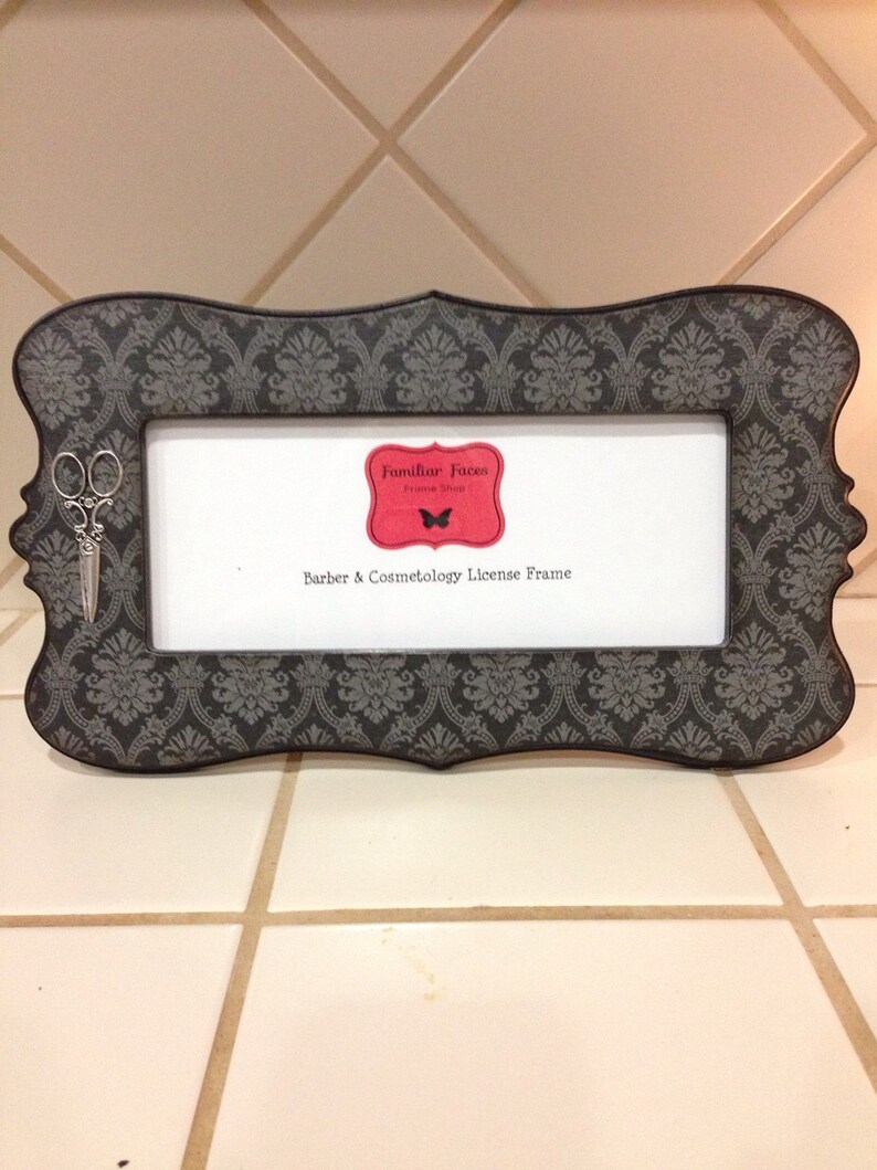 Barber & Cosmetology License Frame Black Gray Damask Fits 8 Etsy