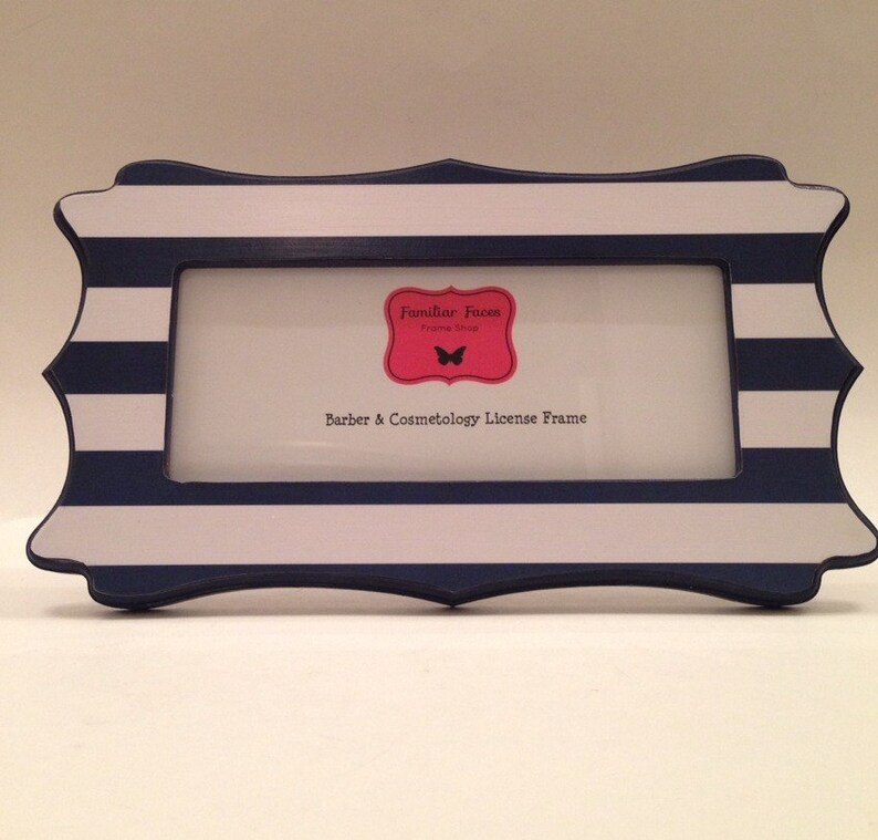 Barber & Cosmetology License Frame Navy Blue and White Stripes Etsy