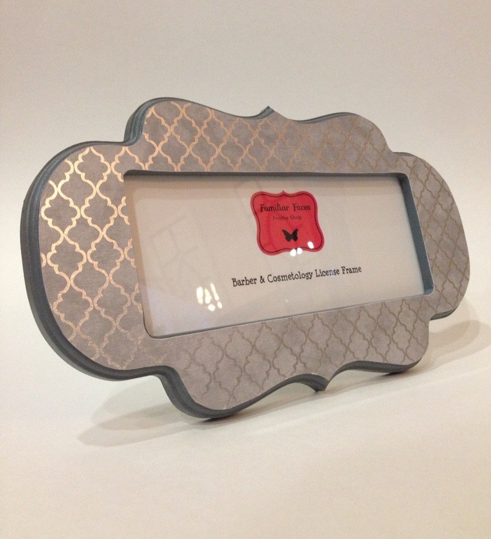 Barber & Cosmetology License Frame Gray Silver Foil Quatrefoil Etsy