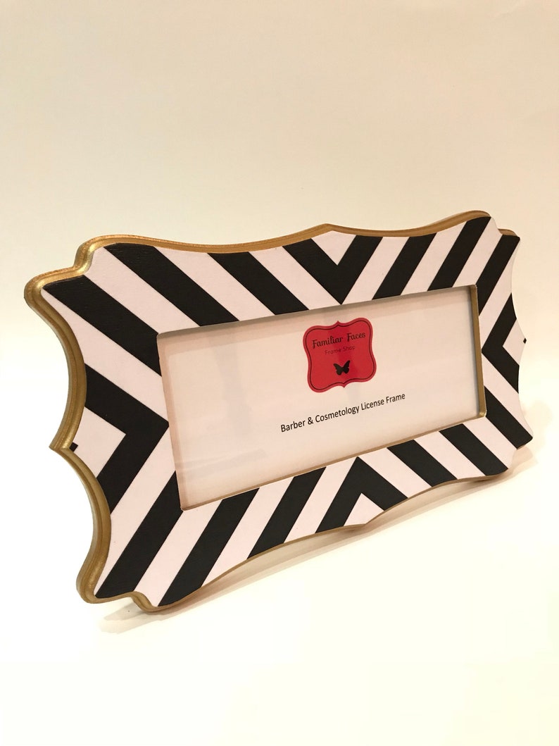 Barber & Cosmetology License Frame Black and White Stripes Etsy