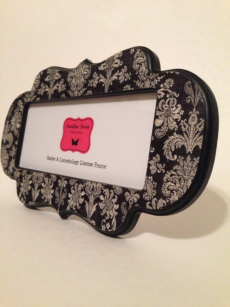 Barber & Cosmetology License Frame Black Ivory Damask Fits 8 Etsy