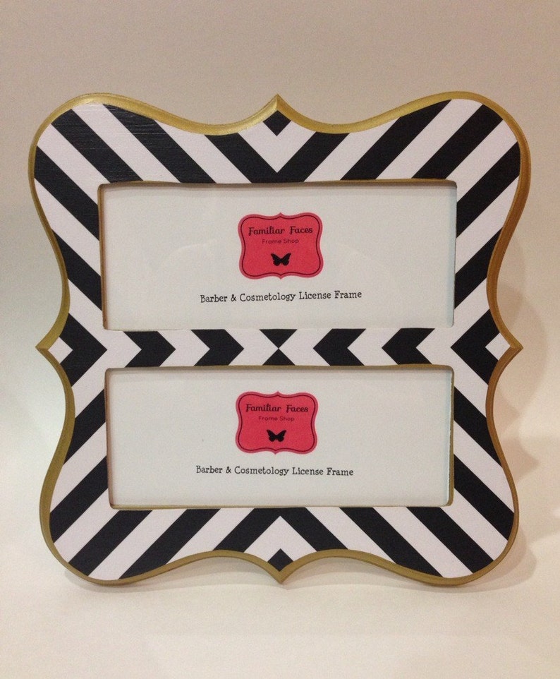 Double Barber /& Cosmetology License Frame black and white stripes with gold metallic trim fits 2-8 12 x 3 58 business certifications