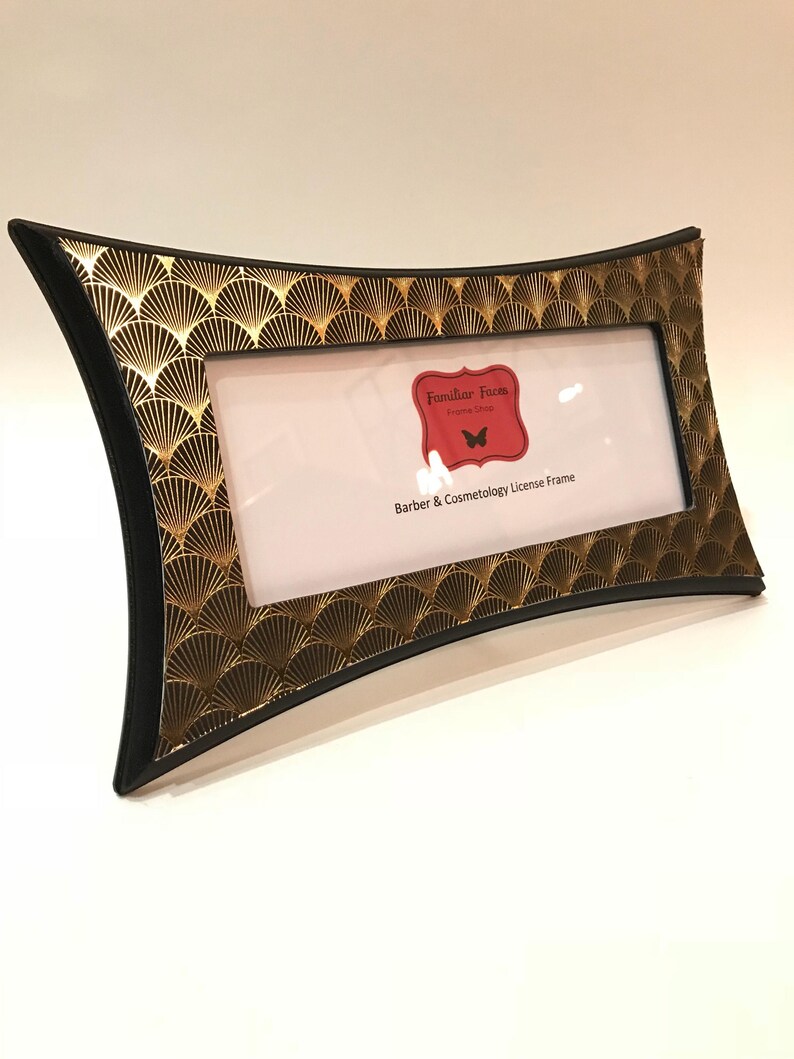 Barber /& Cosmetology License Frame black gold foil fan print fits 8 12 x 3 58 Business certification