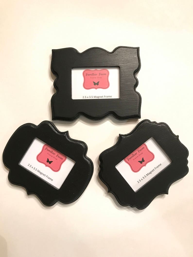 set of 3 solid black 2.5x3.5 Wallet Size Whimsical Magnet Picture Frames