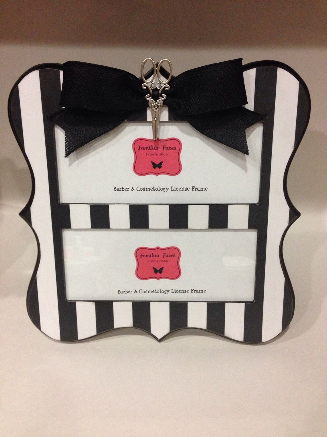 Double Barber Cosmetology License Frame black white stripes Etsy