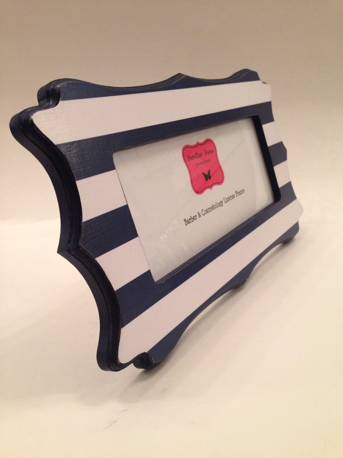 Barber & Cosmetology License Frame Navy Blue and White Stripes Etsy