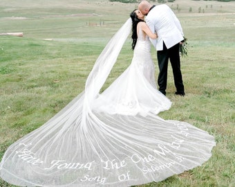 Custom Wedding veil with text Height letter 2-3" Bridal veil with embroidered words Wedding veil made to order Till death do us part