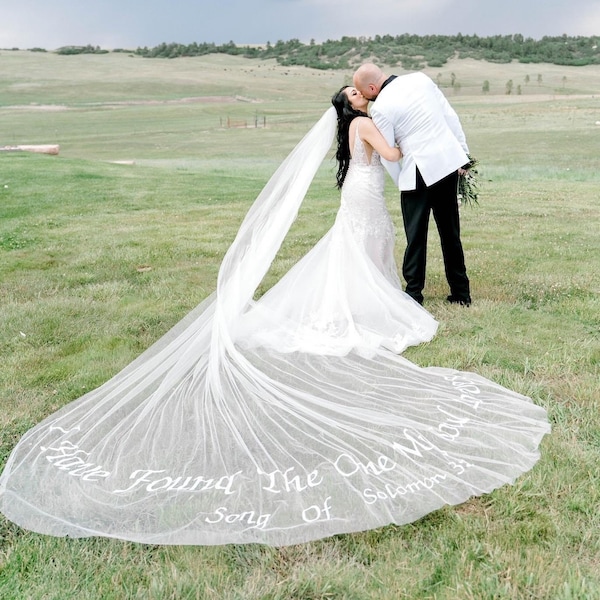 Custom Wedding veil with embroidered text height letter 2"-3" Wedding veil made to order Tel death do us part