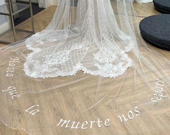 Custom veil with embroidered text Wedding veil made to order Wedding Veil with bead or pearls edge Wedding veil with personalized