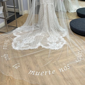 Custom veil with embroidered text Wedding veil made to order Wedding Veil with bead or pearls edge Wedding veil with personalized