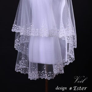 Wedding Veil with lace edge Cathedral Wedding Veil with blusher Bridal veil tiered Embroidered Wedding Veil Lace Bridal veil