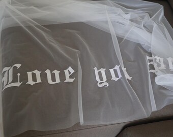Custom Wedding veil with embroidered text Cathedral wedding veil with words Wedding Veil with blusher