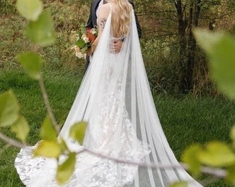Wedding Cape Veil for a dress with spaghetti straps with beadc, pearls.