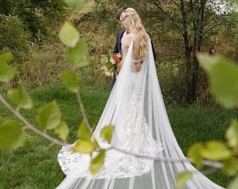 Velo de capa para un vestido de novia con tirantes finos Capa de boda con cierre de langosta Velo de capa con cuentas Tul suave Velo de novia alternativo