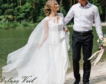 Wedding Cape veil with beads Wedding Veil cape with lace Wedding Coverup Veil Cathedral Bridal Capelet