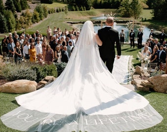 Embroidered Wedding veil Bridal veil embroidered text height letters 4"-5" (10-12cm) Bridal veil add wedding date Bridal veil add words