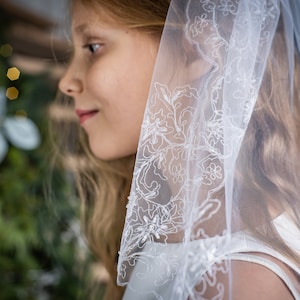 First Communion Veil with beads Flower girl veil Beaded holy communion veil