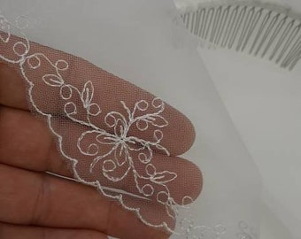 First communion veil with beads lace Flower girl veil Holy communion veil