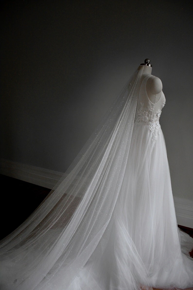 Sparkly Bridal Veil Single Tier Wedding Veil Cut Edge Shimmer - Etsy
