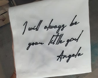 Fazzoletto ricamato - Fazzoletto di cotone bianco - Regalo personalizzato per la sposa - Regalo per il genero dei genitori della sposa - Scrittura moderna