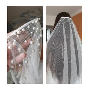Wedding veil with pearls Fingertip Wedding Veil with comb Bridal Veil cathedral Pearl Wedding Veil