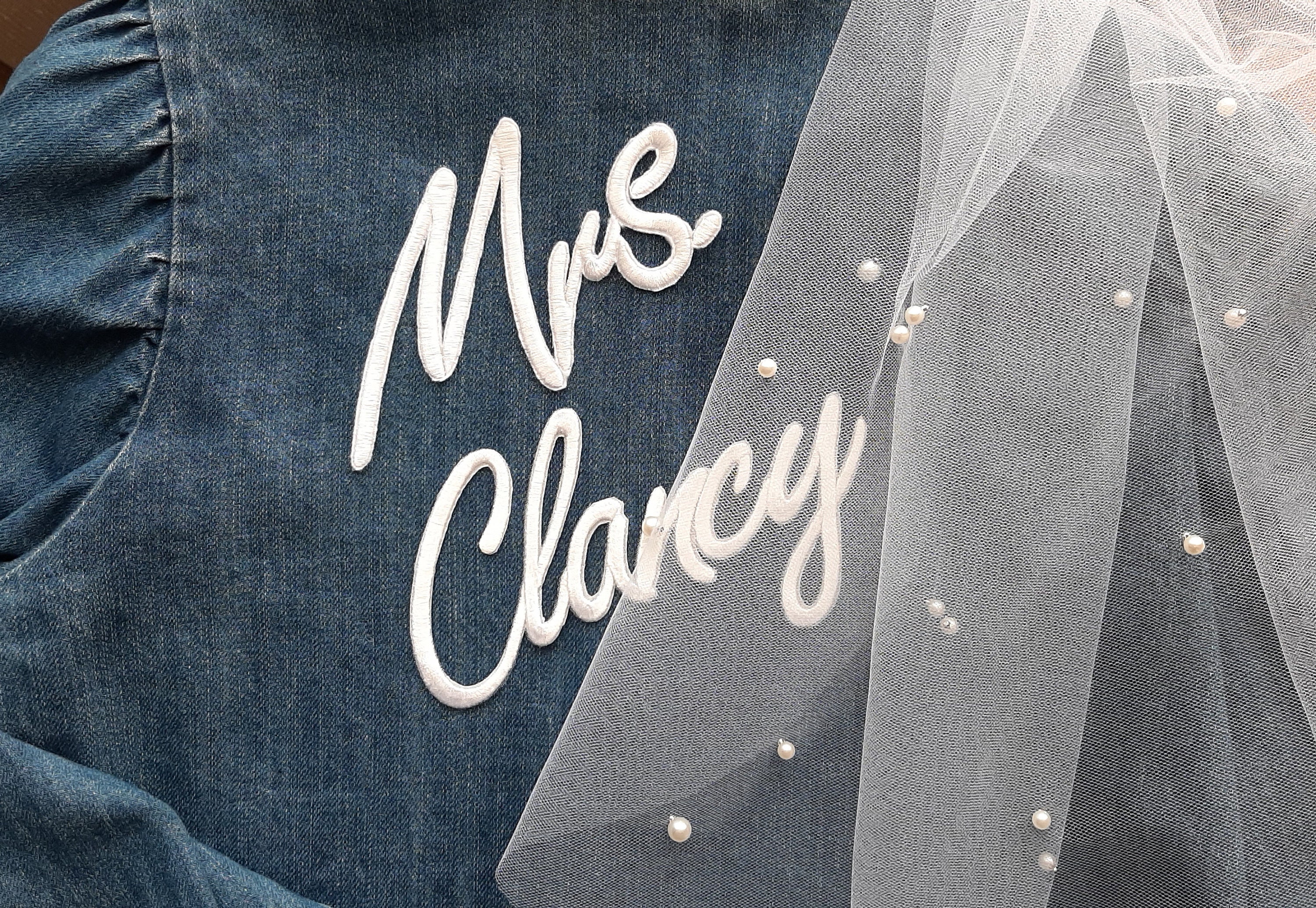 Custom embroidered Name Iron on Patch Wedding Script font Personalized Your Name Christmas Stockings| Personalized Wedding Bridal Mrs Jacket