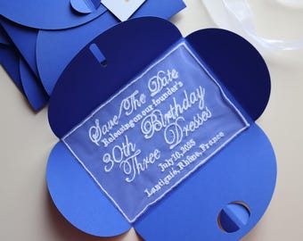 Invitación de boda bordada en tul. ¡Reserva la fecha!