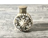 Vintage 50s Perfume Bottle Rhinestones, Decorative Pearls, Brass-tone Glass Jewelled Bottle, Small Refillable Miniature Bottle, Vanity Decor