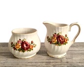 Vintage Sadler Windsor Stacking Creamer and Sugar Bowl, Retro Floral Cream and Sugar Set, Nesting, Tea Party Table Decor, Fine Porcelain