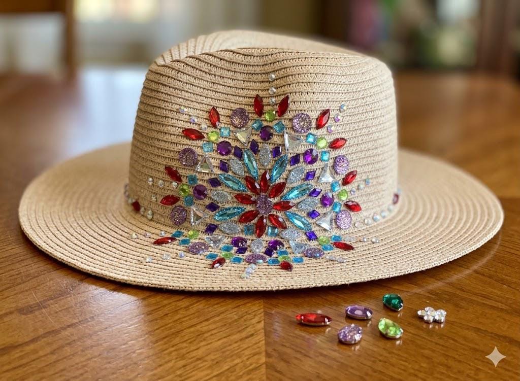 Hand-crafted Straw Fedora With Rhinestone Starburst  display picture 3