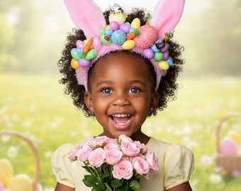 Handmade Easter Bunny Ears Headband: Floral Kids Headpiece Easter