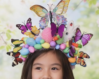 Easter Bunny Headband: Colorful Eggs & Butterflies
