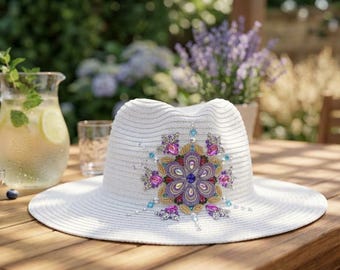 Hand-crafted Straw Fedora With Rhinestone Starburst  display picture 1