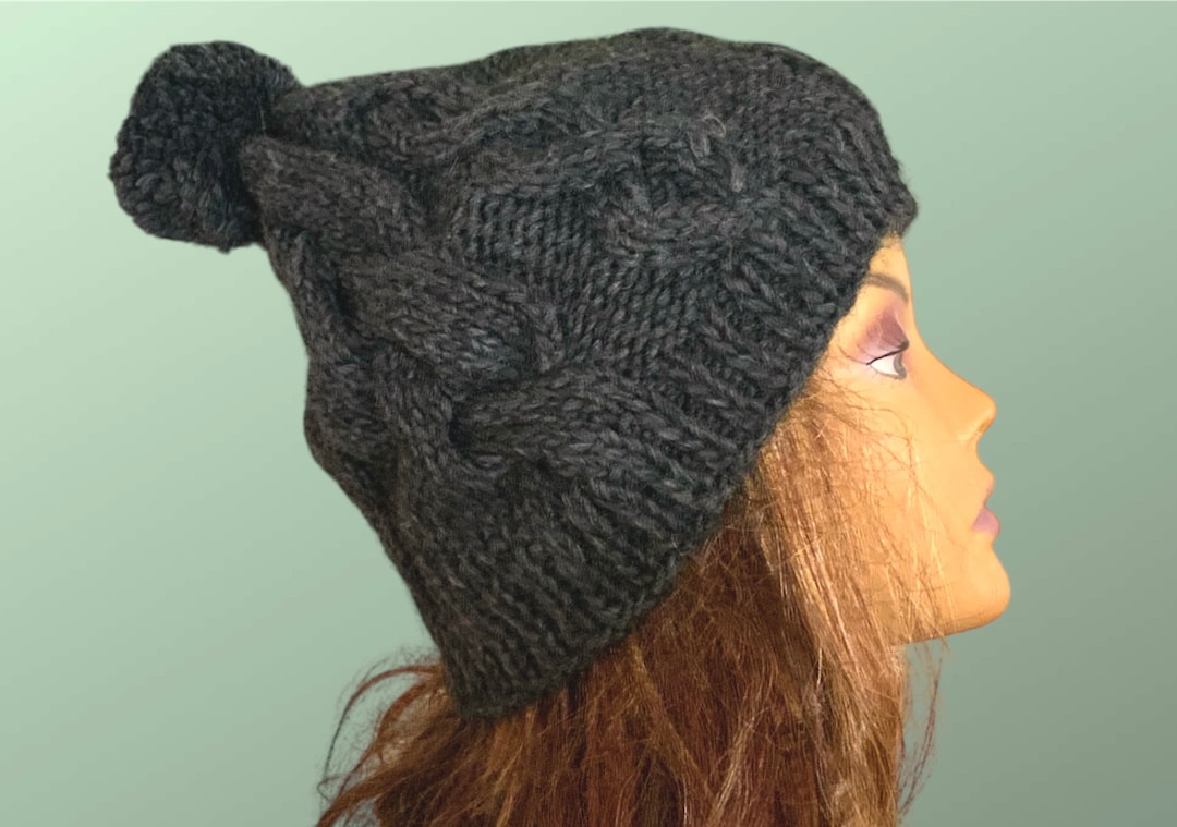 Winter Hat Pom Pom Hand Knitted Womens Hat Wool Winter Beanie Etsy