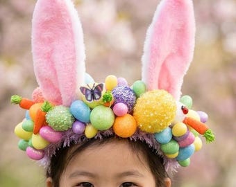 Handmade Easter Bunny Ears Headband: Colorful Eggs, Kids Costume