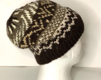 Geometric Knit Winter Beanie - Wool Skull Hat Unisex