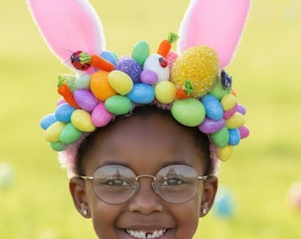 Easter Bunny Ears Headband: Colorful Easter Eggs Crown