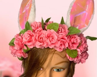 Easter headband kids Easter floral headband bunny ears Ester headpiece Easter girl floral headband Baby headband