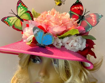 1950’s Elegant Pink Floral Women\'s Hat. Authentic. Needs new netting. 1950s-PInk-Flower-Hat.jpg main image 2