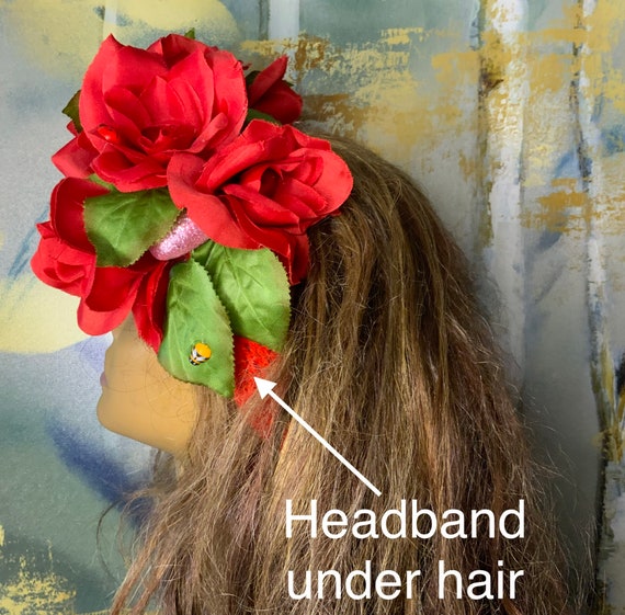 Bohemian Red Headband with Floral Accent Red & Orange Floral Headband main image 4