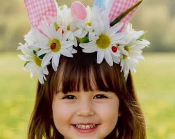 Handmade Easter Bunny Ears Headband: Floral Kids Headpiece Easter crown