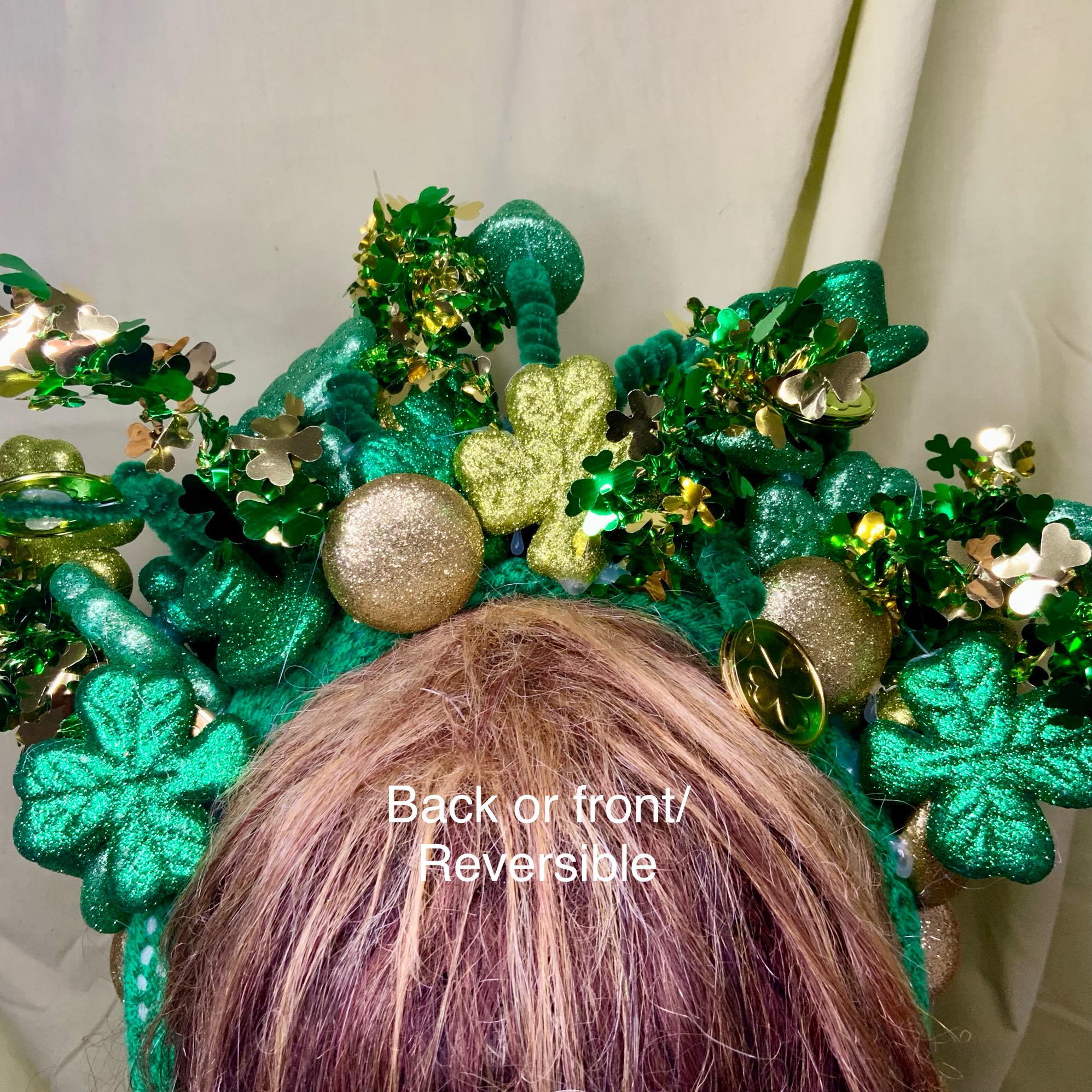 Cerchietto Con Fiocco Luminoso LED Per San Patrizio – Verde Con Glitter – 3 Modalità Di Luce – Donne E Ragazze