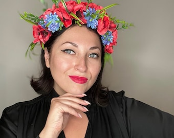 Coachella Crown floral headband Big, Bright Bohemian Flower Crown, Beach chic floral headband Floral Boho Crown, Coachella floral crown