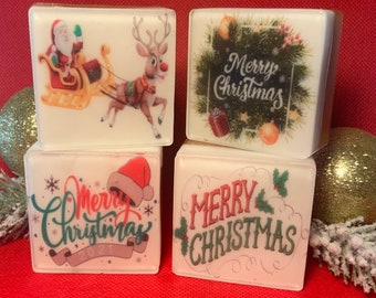 Set of 4 bar soap, pictured soap gift set, Christmas soap gift box, set of 4 pictured bar soap, gift under 20