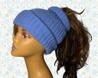 Soft Knit Ponytail Beanie, Messy Bun Beanie, Ponytail Hat, Ponytail Beanie, Winter Hat for Women,Messy Bun, Winter Beanie